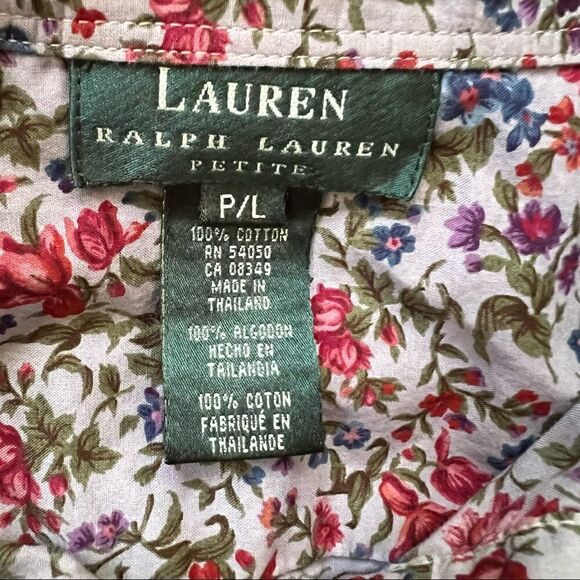 Lauren Ralph Lauren Floral + Crochet Lace Trim Long Sleeve Button Front Blouse - Picture 6 of 7